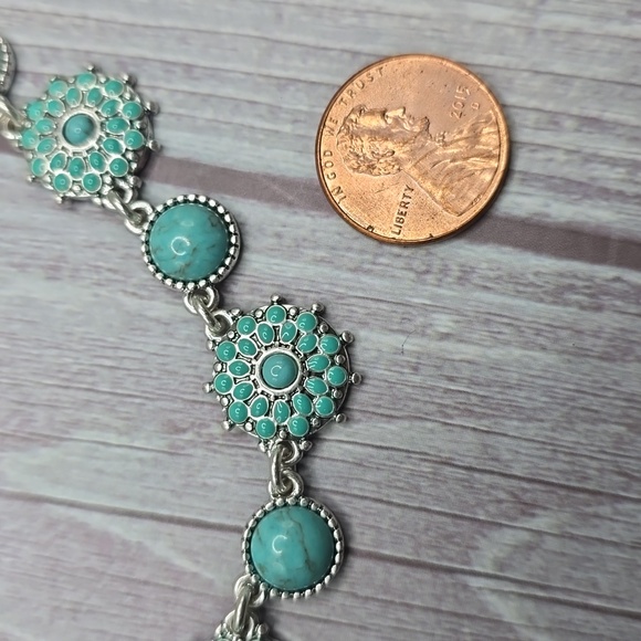 Lucky brand silver w/ turquoise charms princess/choker necklace. NWT** - Picture 4 of 4